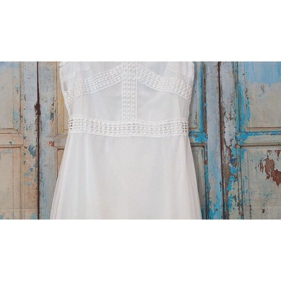 Eilly Bazar Womens Small White Back Zip Sleeveless Ruffle Hem Lace A Line Dress - Picture 4 of 8